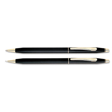 Cross® Classic Century Ballpoint Pen And Pencil Set, 0.7 Mm Black Pen, 0.7 Mm Hb Pencil, Black-gold Barrels freeshipping - TVN Wholesale